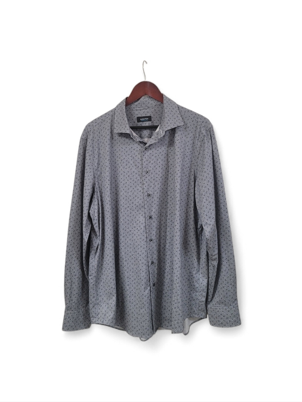 Bugatchi OoohCotton Tech Gray Shirt XL Floral Micro Print Long Sleeve Stretch